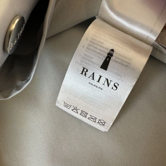 Rains Unisex Pale Blue Front Snap Midline Drawstring Hooded Rain Jacket S / M - Picture 13 of 16